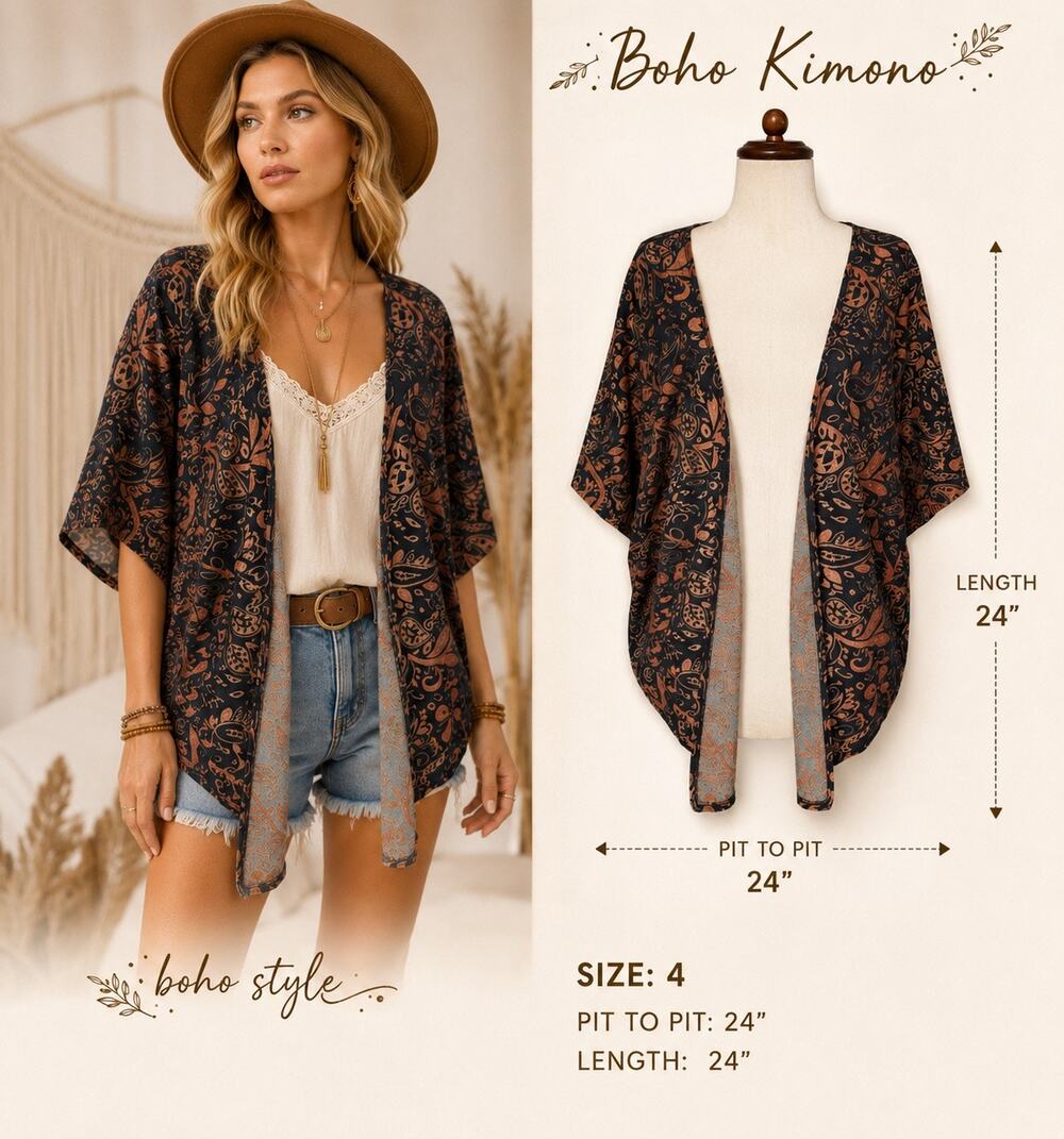 Billabong Black Semi-Sheer Burnout Velvet Open Kimono Cardigan Size M Western